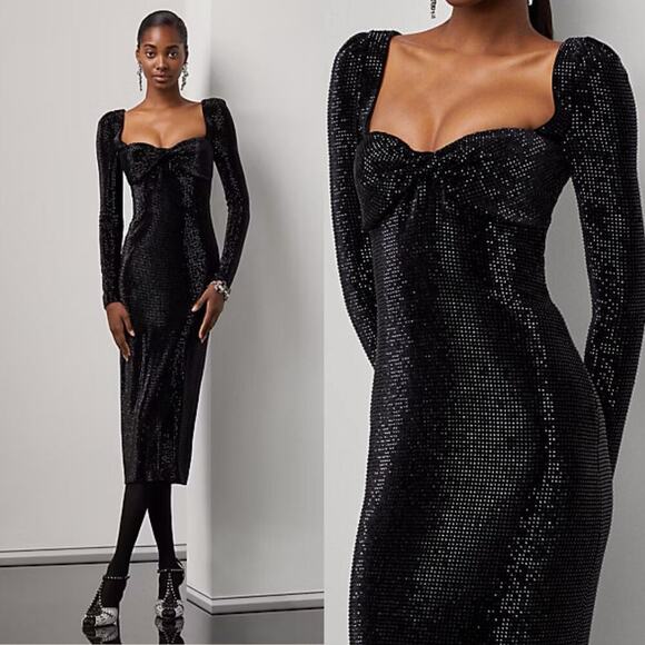 Ralph Lauren Collection Embellished Cocktail Dress 6 S Velvet Crystals Midi $6K - Picture 1 of 9